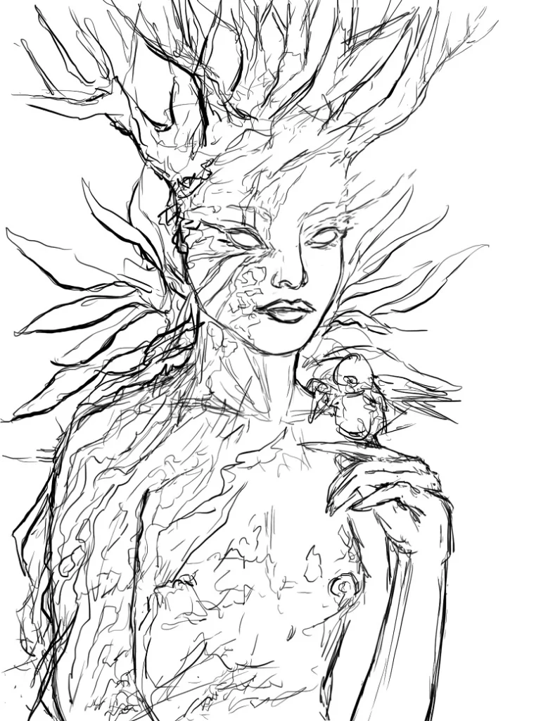 croquis femme arbre
