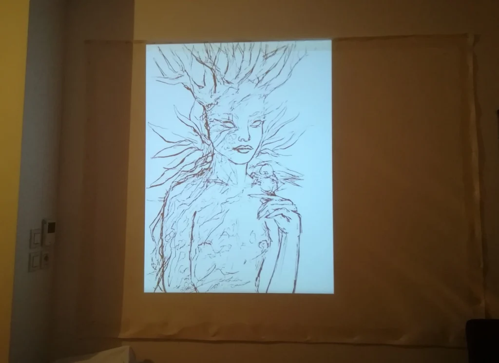dessin femme arbre vidéoprojecteur