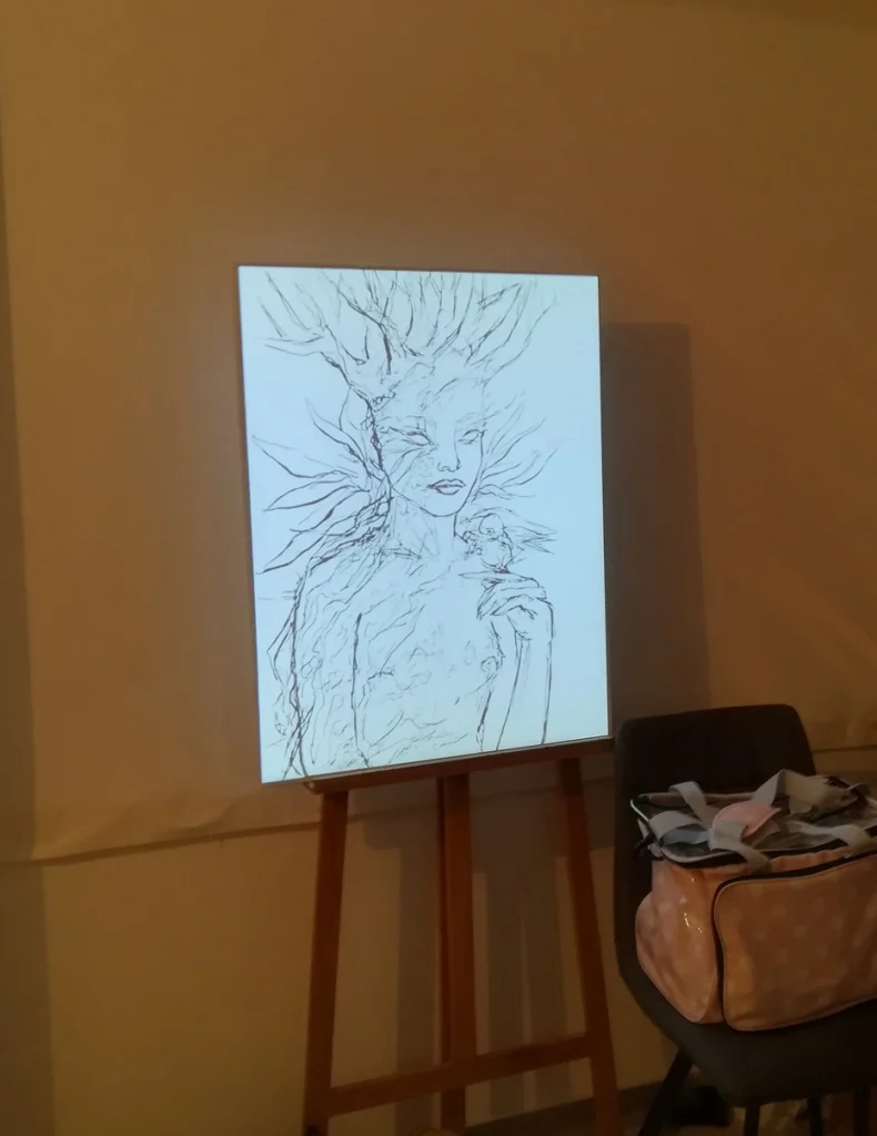 dessin femme arbre projeté toile
