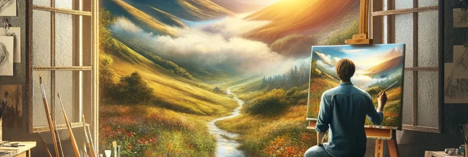 peinture paysage fenêtre