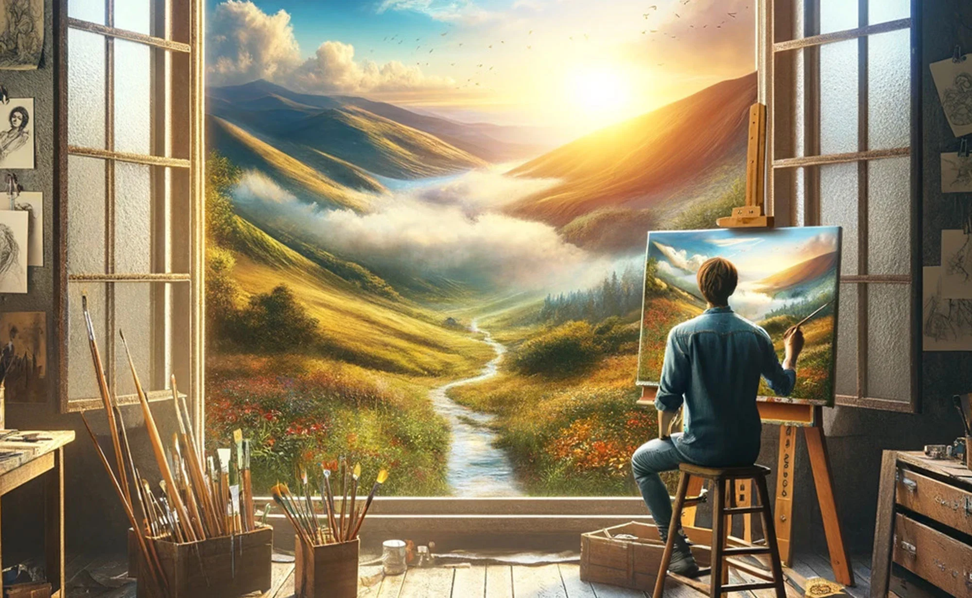 peinture paysage fenêtre
