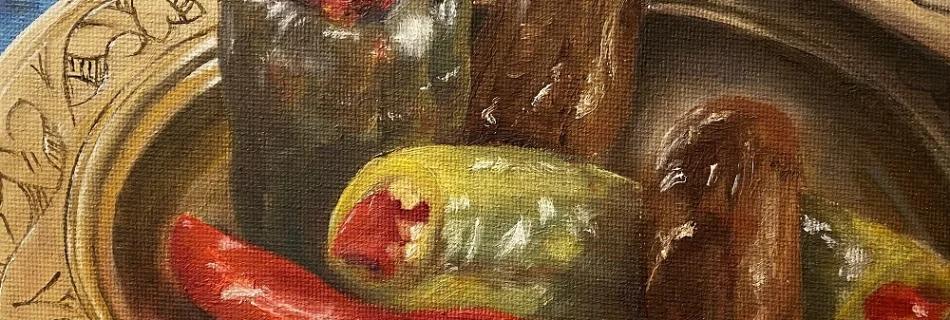 assiette de légumes peinte à l’huile