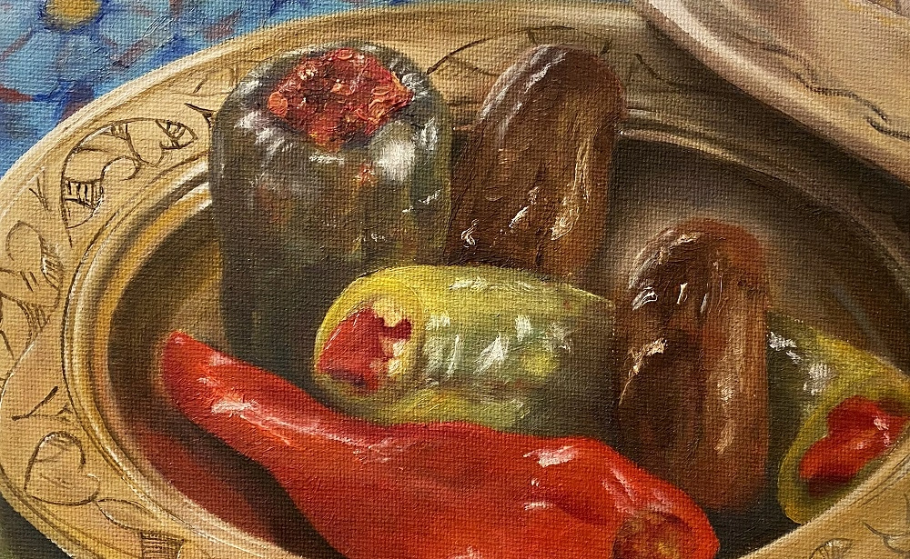 assiette de légumes peinte à l’huile